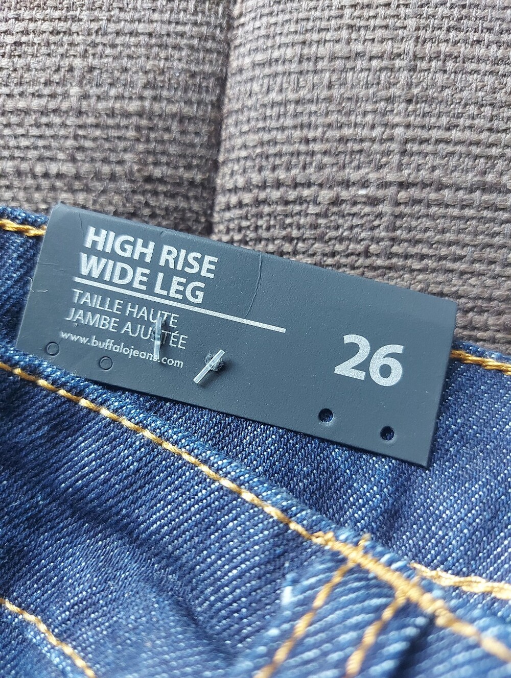 Buffalo Iris Wide Leg Dark Wash Jeans With Knee Rip. - Picture 5 of 5